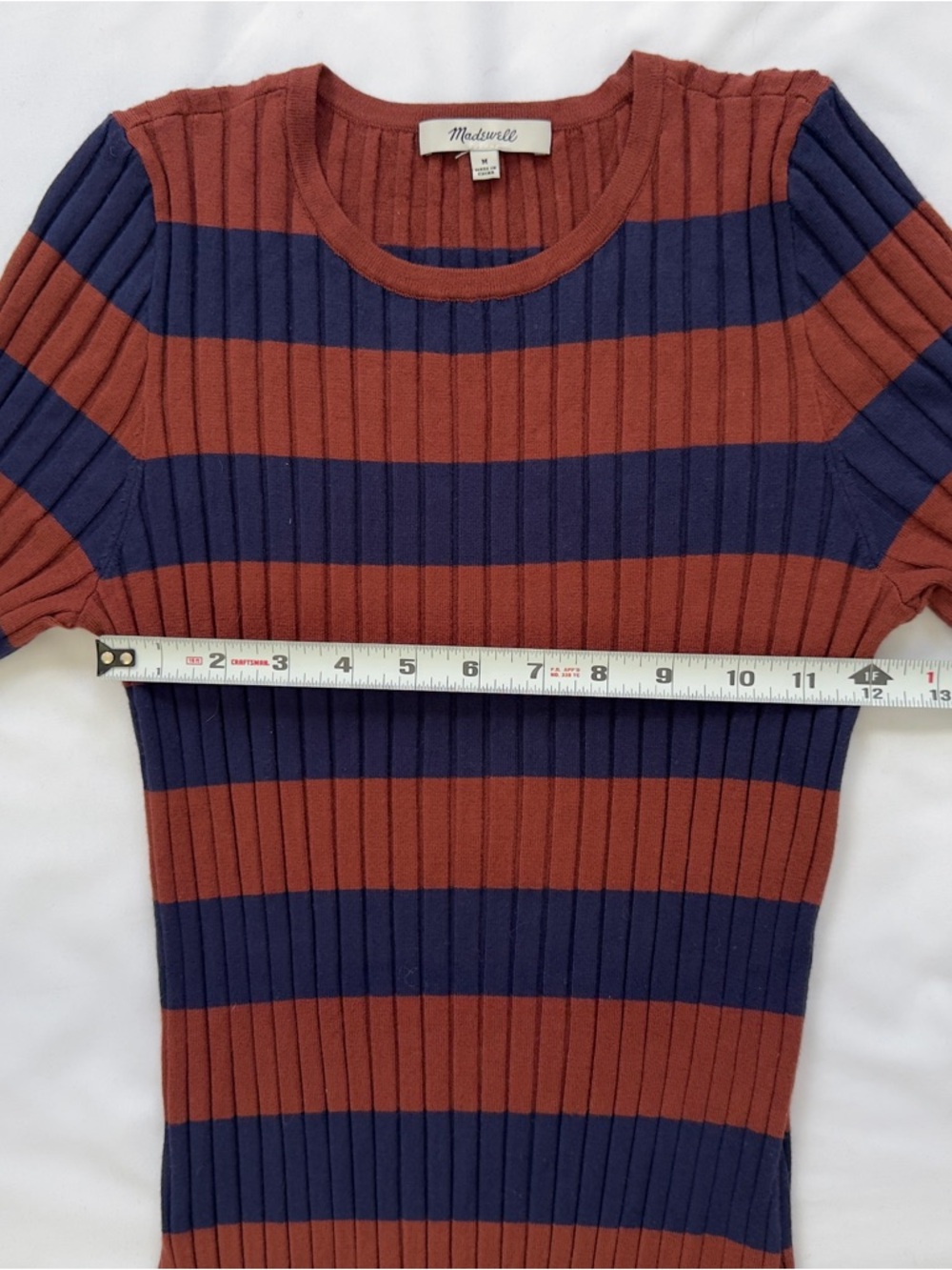 Madewell Striped Ribbed Knit Dress Women’s Medium Casual Midi Crewneck - Picture 12 of 13